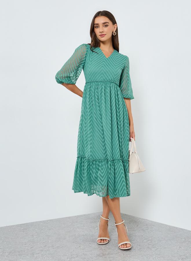 ستايلي فستان ميدي بحافة مكشكشة وأكمام منفوخة للنساء - Image 5